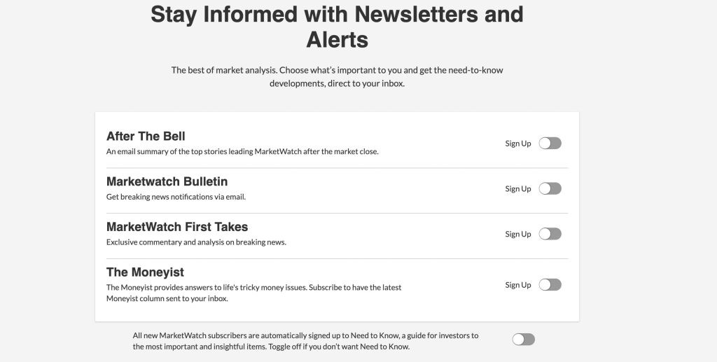 marketwatch premium newsletter options